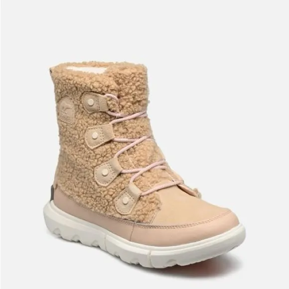 NEW Sorel Explorer ll Cozy Joan Lace Up Boots Faux Shearling Tan Pink NWT