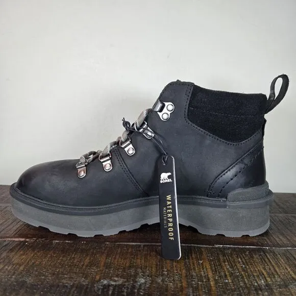 NEW Sorel Hi Line Hiker Womens Size 8.5 Mid Top Hiking Boots Waterproof Black