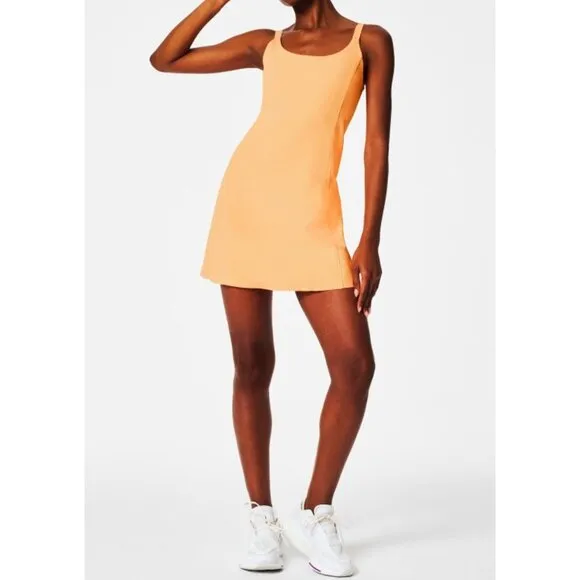 NEW Spanx Get Moving Easy Access Ribbed Straight Dress Melon Sorbet Romper Mini