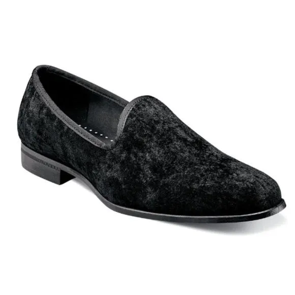 NEW Stacy Adams Sultan Velour Slip On Loafer Smoking Slippers Black 11