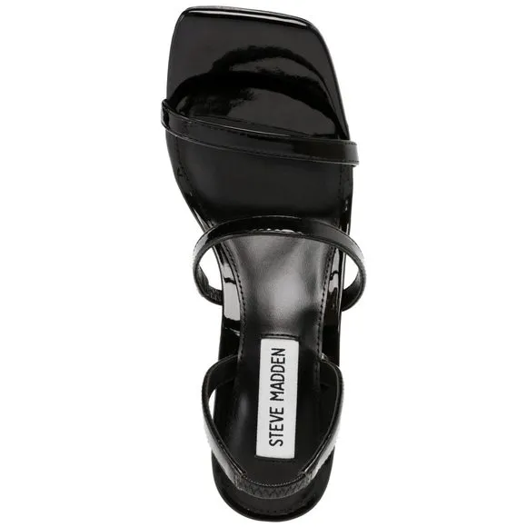 NEW STEVE MADDEN WOMENS GRACEY HEELED SANDAL, BLACK PATENT, 8.5 US