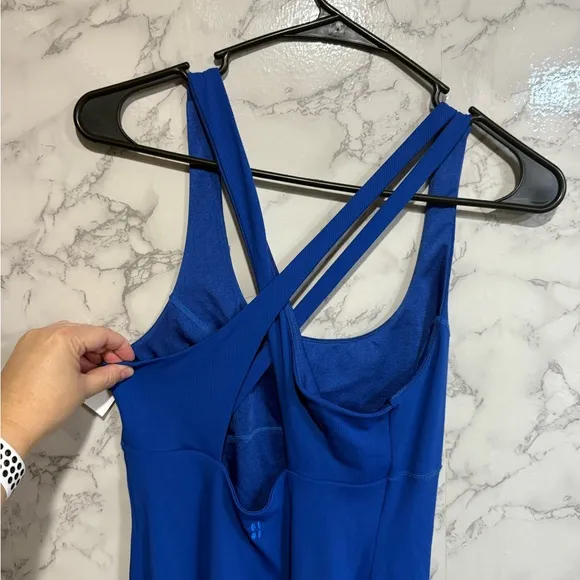 NEW Sweaty Betty Emily Strappy Back Rib Dress Maxi Dress In Lighting Blue Size 6