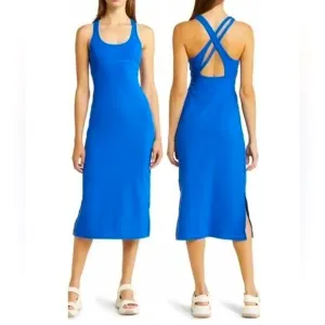 NEW Sweaty Betty Emily Strappy Back Rib Dress Maxi Dress In Lighting Blue Size 6