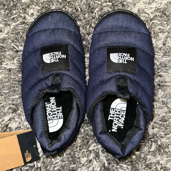 New The North Face Nuptse Denim Mule Slippers in Denim Blue
