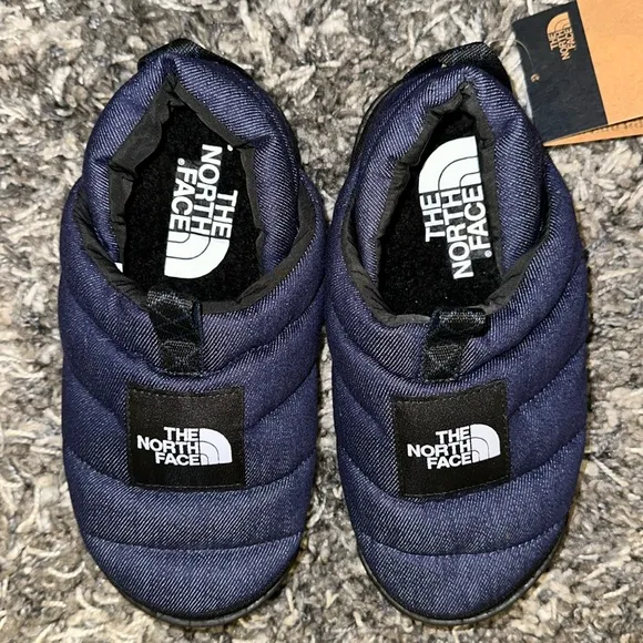 New The North Face Nuptse Denim Mule Slippers in Denim Blue