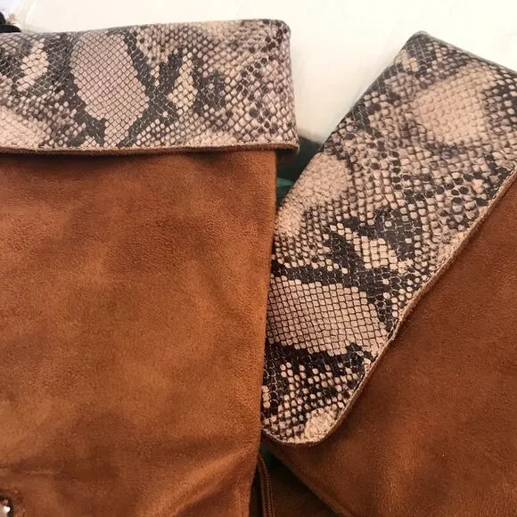 NEW Trary brown suede over the knee high snake chunky heel boots