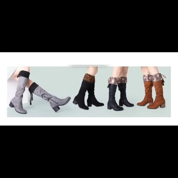 NEW Trary brown suede over the knee high snake chunky heel boots