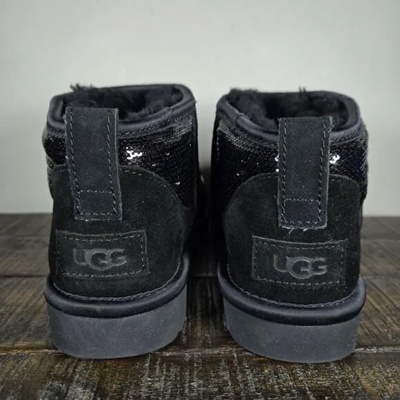 NEW UGG Classic Mini Mirror Ball Womens Size 6 Slip On Shoes Boots Black
