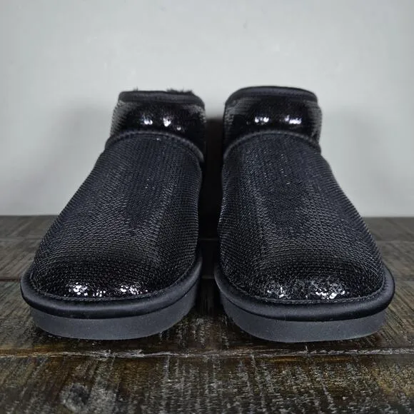 NEW UGG Classic Mini Mirror Ball Womens Size 6 Slip On Shoes Boots Black