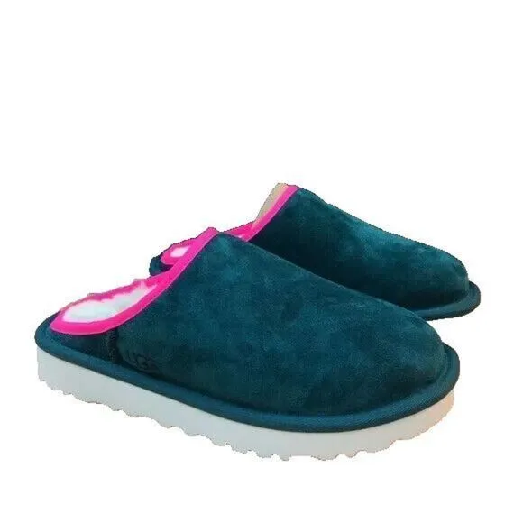 New UGG Classic Slip On Sheepskin Lined Slippers Deep Teal Men’s  6 / Women 8 39