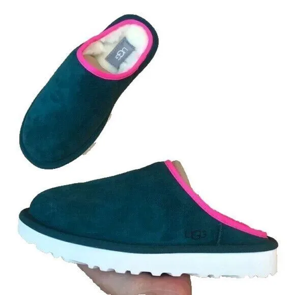 New UGG Classic Slip On Sheepskin Lined Slippers Deep Teal Men’s  6 / Women 8 39