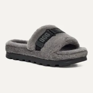 NEW UGG Men Fluff Up Charcoal Slip On Sheepskin Fur Slide Slippers