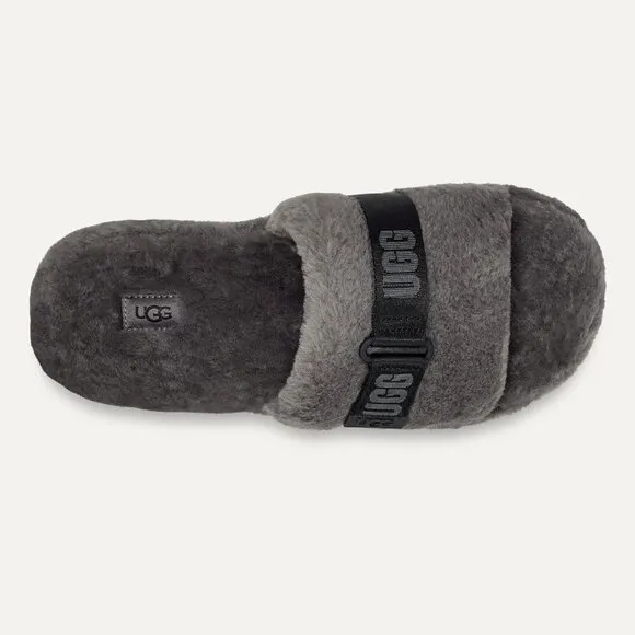 NEW UGG Men Fluff Up Charcoal Slip On Sheepskin Fur Slide Slippers