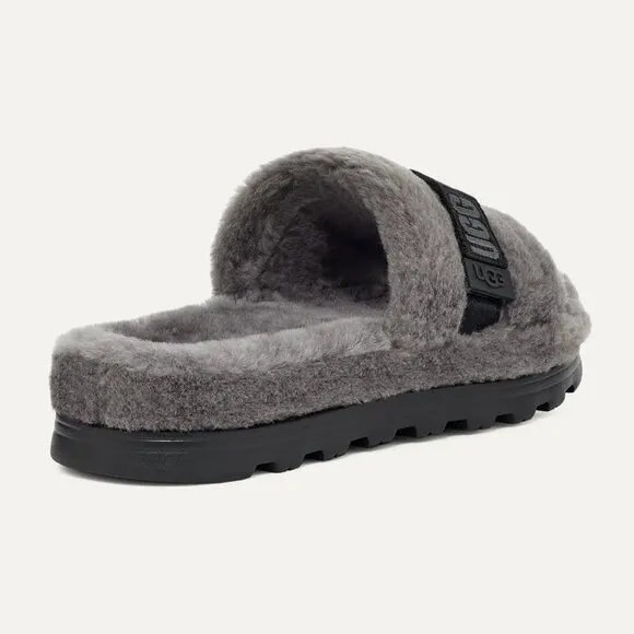 NEW UGG Men Fluff Up Charcoal Slip On Sheepskin Fur Slide Slippers