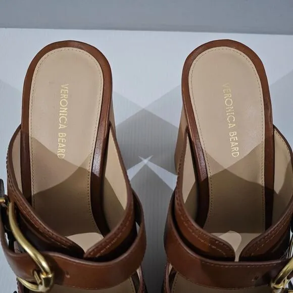 NEW Veronica Beard Garrick Platform Sandal Chunky Slide Brown Leather Size 9.5