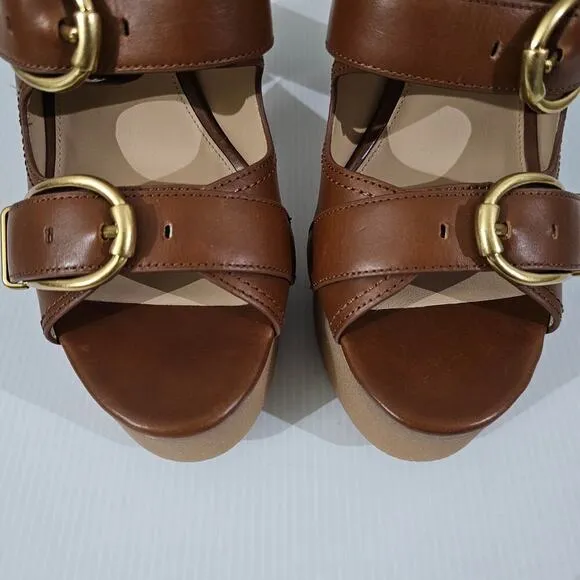 NEW Veronica Beard Garrick Platform Sandal Chunky Slide Brown Leather Size 9.5
