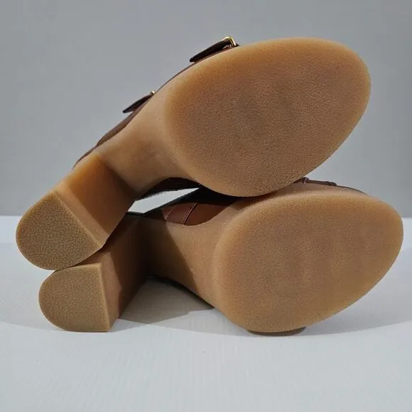 NEW Veronica Beard Garrick Platform Sandal Chunky Slide Brown Leather Size 9.5