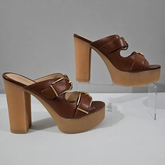 NEW Veronica Beard Garrick Platform Sandal Chunky Slide Brown Leather Size 9.5