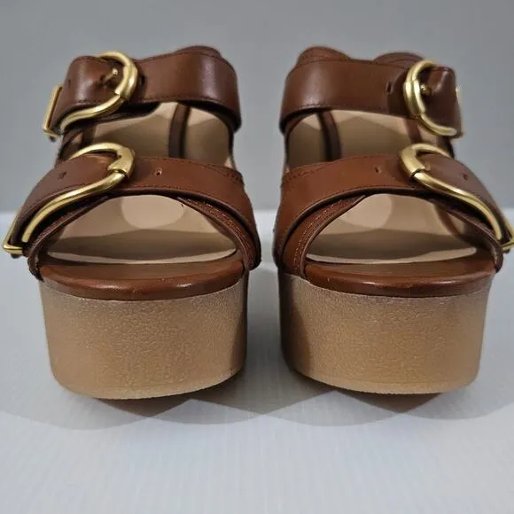 NEW Veronica Beard Garrick Platform Sandal Chunky Slide Brown Leather Size 9.5