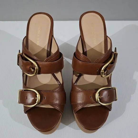 NEW Veronica Beard Garrick Platform Sandal Chunky Slide Brown Leather Size 9.5