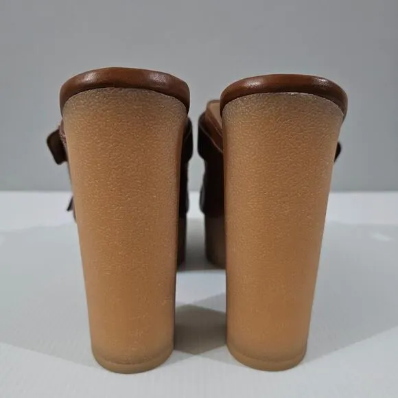 NEW Veronica Beard Garrick Platform Sandal Chunky Slide Brown Leather Size 9.5