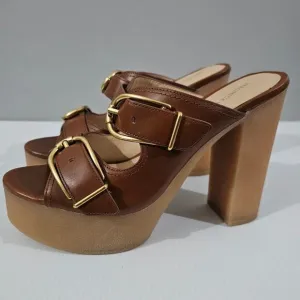 NEW Veronica Beard Garrick Platform Sandal Chunky Slide Brown Leather Size 9.5