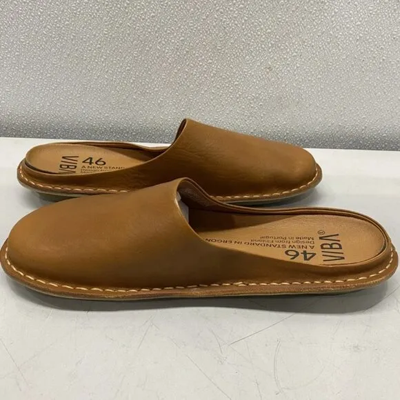 NEW Vibae Roma Leather Slippers Cognac Brown M13 EU46