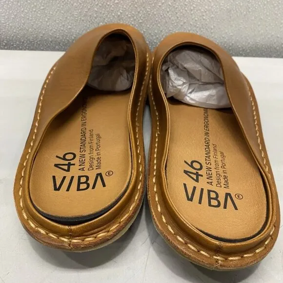 NEW Vibae Roma Leather Slippers Cognac Brown M13 EU46