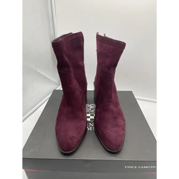 New Vince Camuto‎ Kortimy Water Repellant Suede Mid Shaft Boots Syrah Purple 7M