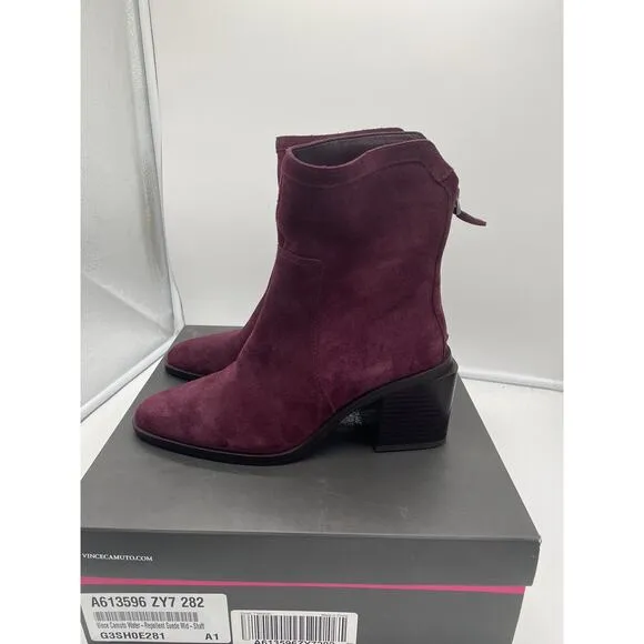 New Vince Camuto‎ Kortimy Water Repellant Suede Mid Shaft Boots Syrah Purple 7M
