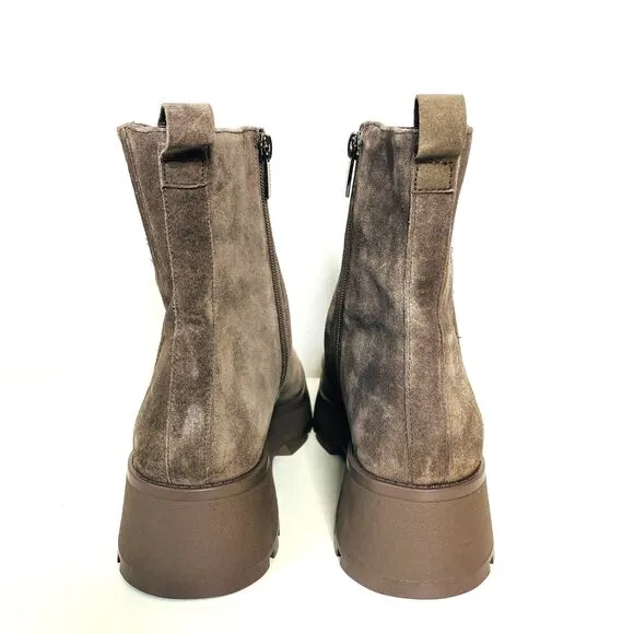 New Vince Camuto Neframes Brown Leather Suede Chunky Sole Side Zipper Bootie 8.5