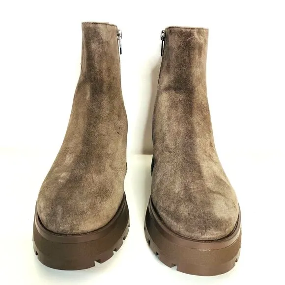 New Vince Camuto Neframes Brown Leather Suede Chunky Sole Side Zipper Bootie 8.5