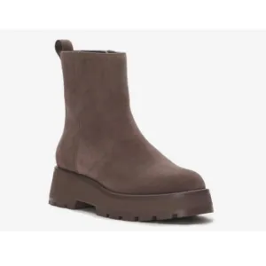 New Vince Camuto Neframes Brown Leather Suede Chunky Sole Side Zipper Bootie 8.5