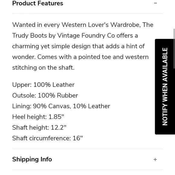 NEW VINTAGE FOUNDRY CO. TRUDY Mid Calf Western Boots Size 11