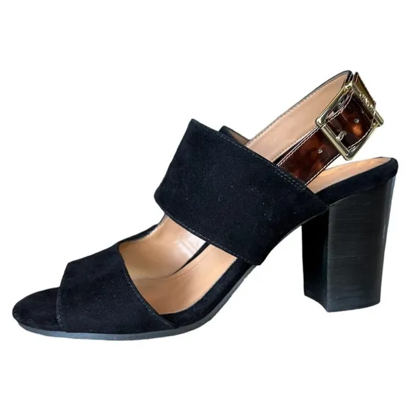 ☁️👠NEW Vionic Bianca Black Suede Heel Slingback Sandals Tortoise Ankle Strap 10