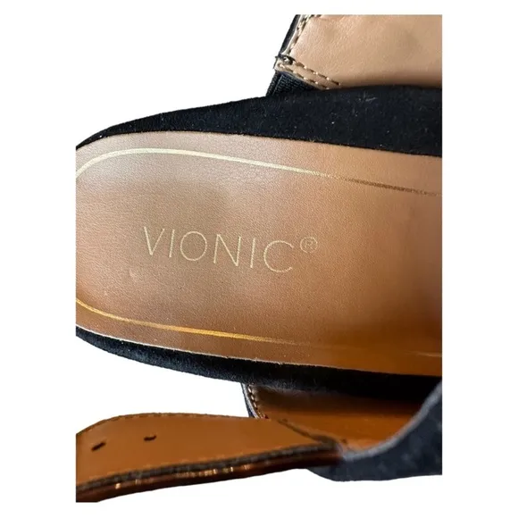☁️👠NEW Vionic Bianca Black Suede Heel Slingback Sandals Tortoise Ankle Strap 10