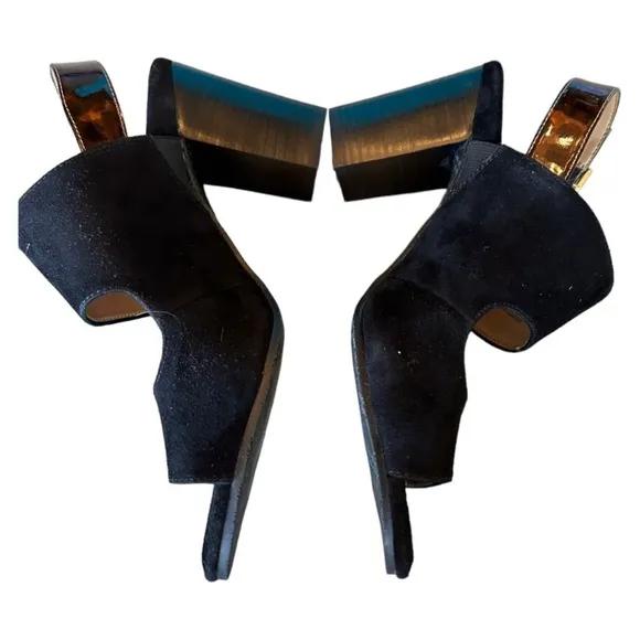 ☁️👠NEW Vionic Bianca Black Suede Heel Slingback Sandals Tortoise Ankle Strap 10