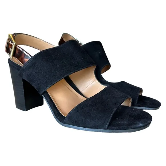 ☁️👠NEW Vionic Bianca Black Suede Heel Slingback Sandals Tortoise Ankle Strap 10
