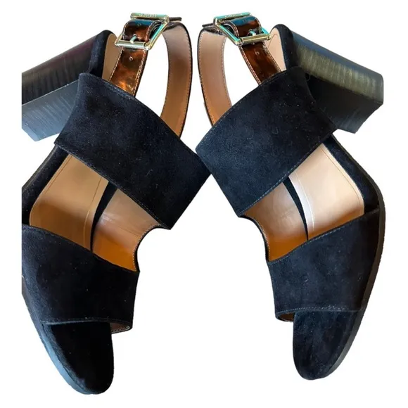 ☁️👠NEW Vionic Bianca Black Suede Heel Slingback Sandals Tortoise Ankle Strap 10