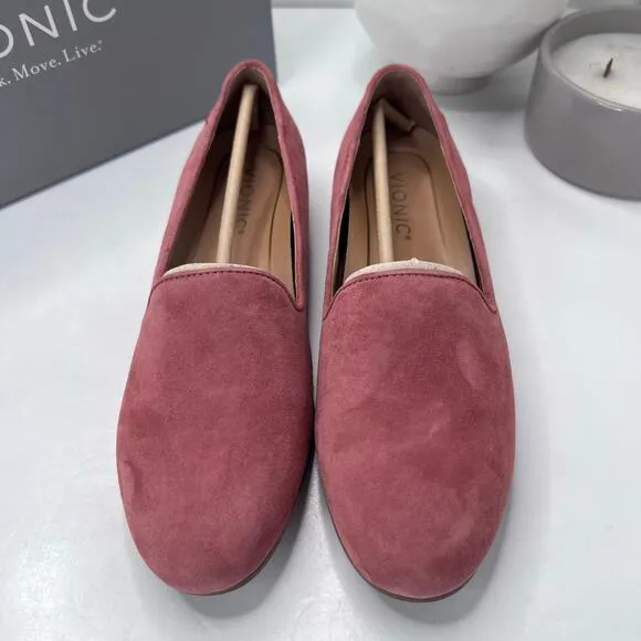 New Vionic Willa Slip On Comfort Loafer Shoes Pink Suede Leather Women's 6M NWB