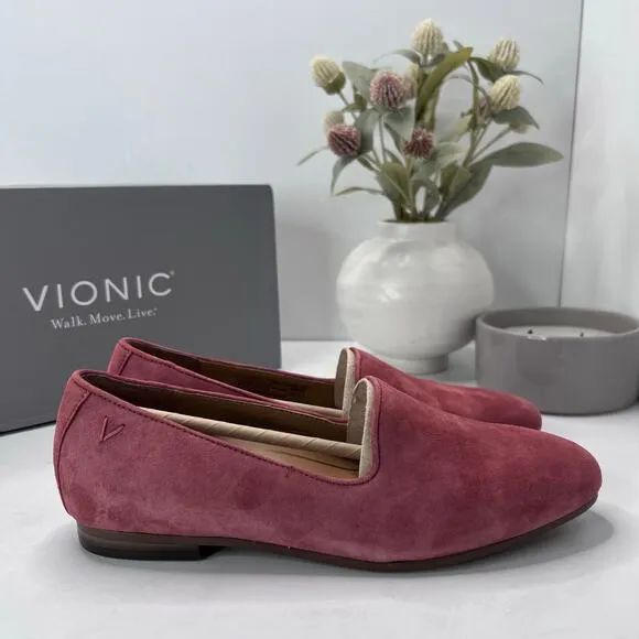 New Vionic Willa Slip On Comfort Loafer Shoes Pink Suede Leather Women's 6M NWB