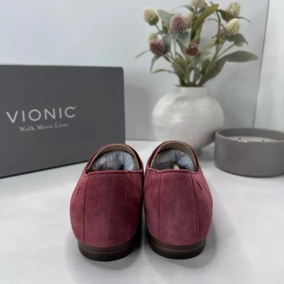 New Vionic Willa Slip On Comfort Loafer Shoes Pink Suede Leather Women's 6M NWB