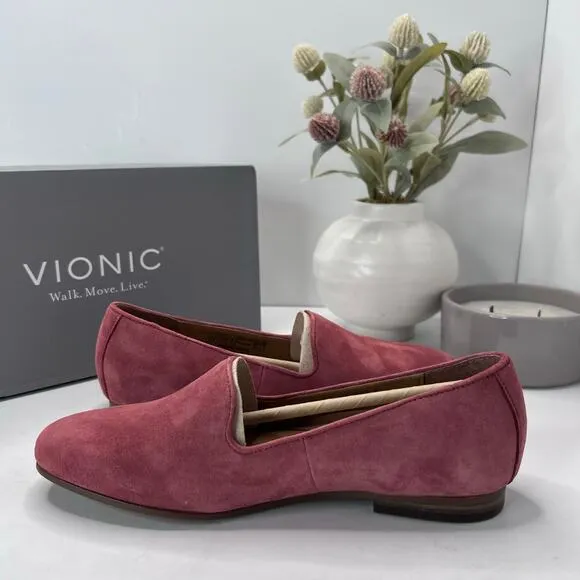 New Vionic Willa Slip On Comfort Loafer Shoes Pink Suede Leather Women's 6M NWB