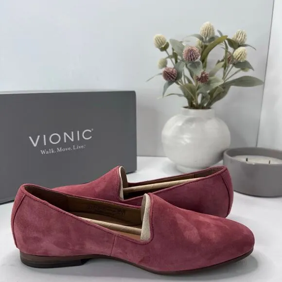 New Vionic Willa Slip On Comfort Loafer Shoes Pink Suede Leather Women's 6M NWB