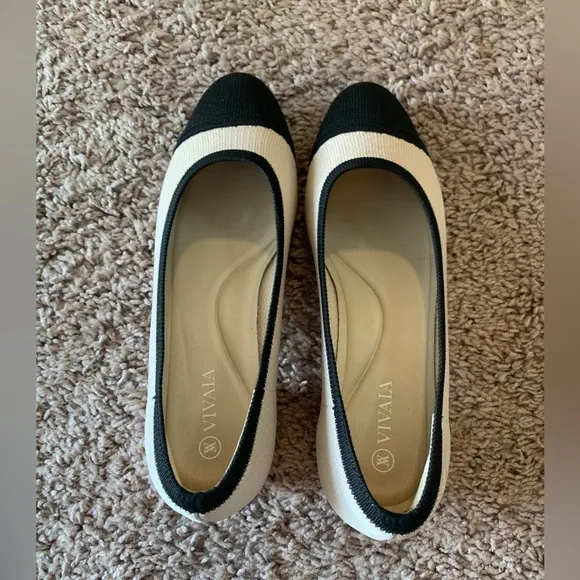 New Vivaia Almond Toe Chunky Heels Julie Pro Pumps Beige Black Size 37 Size 6.5