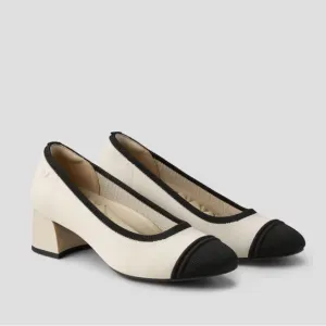 New Vivaia Almond Toe Chunky Heels Julie Pro Pumps Beige Black Size 37 Size 6.5