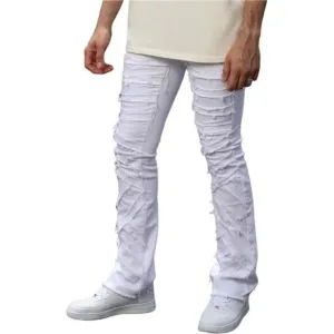 New w Tags Men's Ripped Bootcut Jeans Slim Fit Bell Bottom Ripped Flared Denim