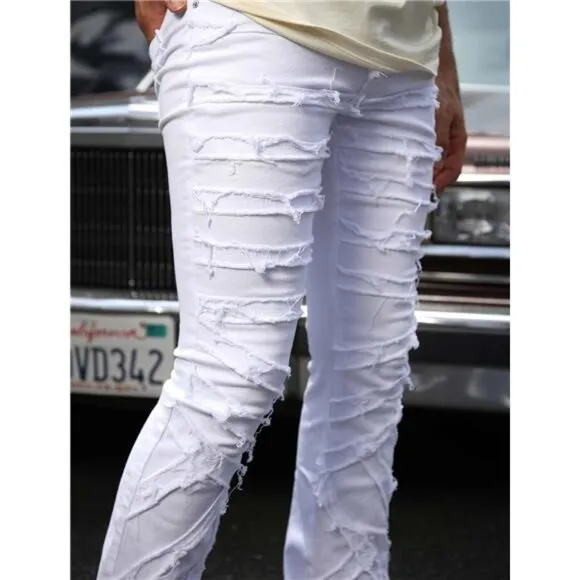 New w Tags Men's Ripped Bootcut Jeans Slim Fit Bell Bottom Ripped Flared Denim