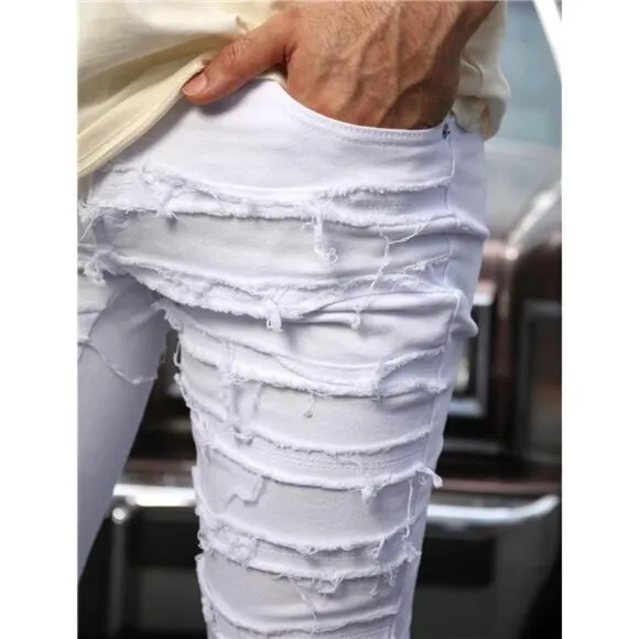 New w Tags Men's Ripped Bootcut Jeans Slim Fit Bell Bottom Ripped Flared Denim