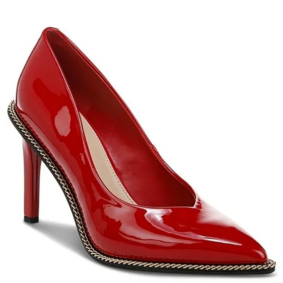 New w/Box Bar III Binsa Faux Patent Leather Chain Detail Pointy Toe Dress Pumps